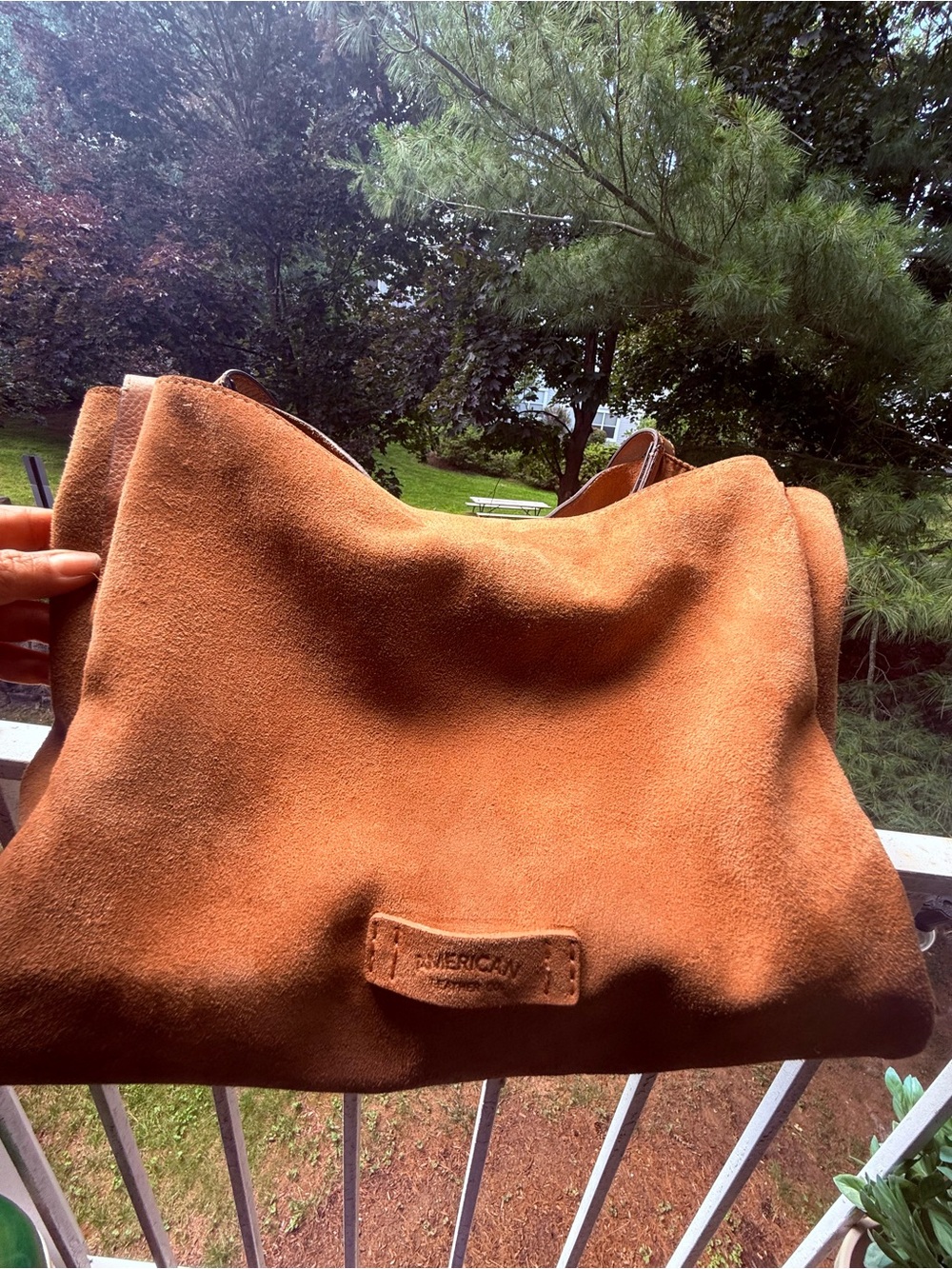 American Leather tan suede shoulder bag
